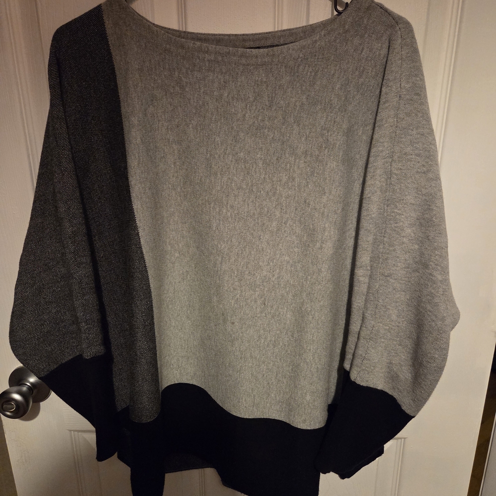 Alfani Gray and Black Colorblock Poncho Sweater